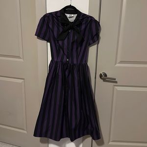 Unique Vintage Purple & Black Striped Swing Dress